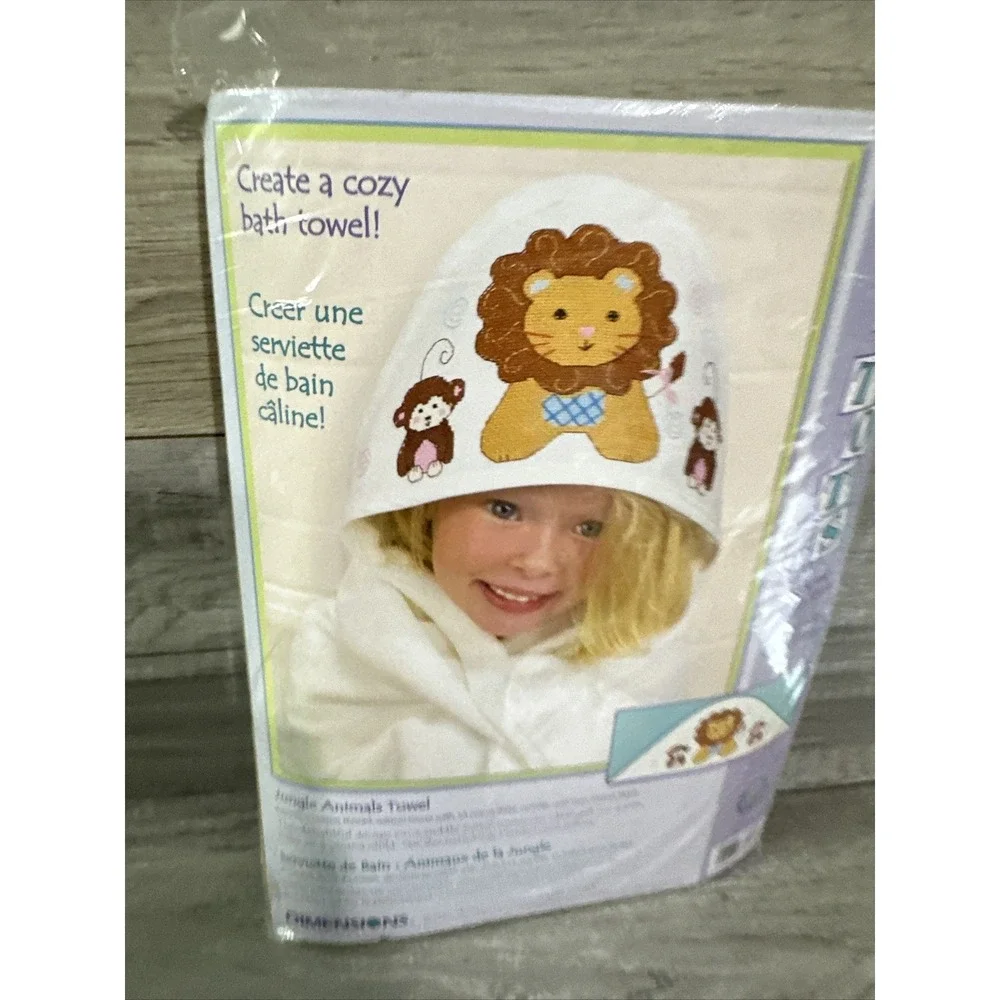 Dimensions Jungle Animals Cross Stitch Towel Kit Baby  New Lion Monkey 73393